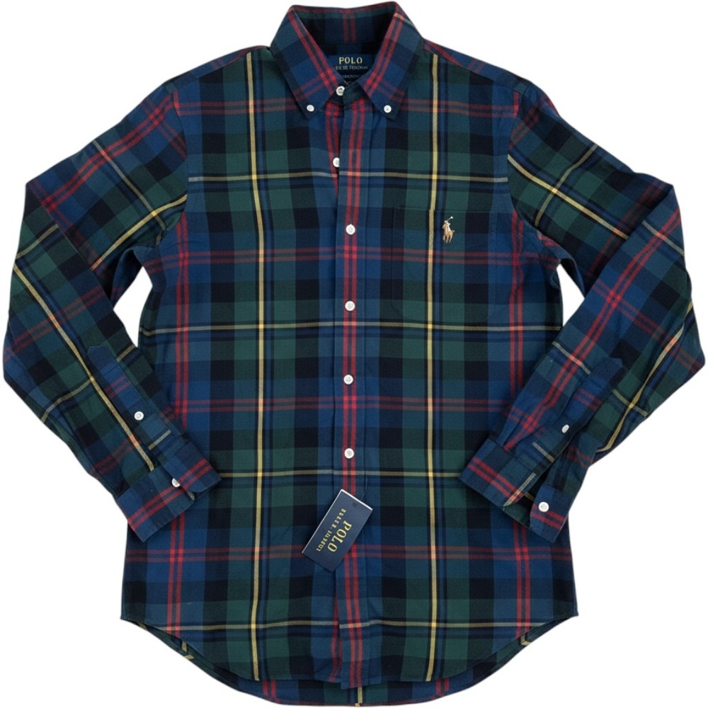 Polo Ralph Lauren Mens Classic Fit Plaid Button Down Shirt Navy Green Red Small